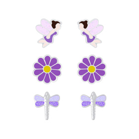 Lila Motive Kinder Ohrringe Set 925 Silber