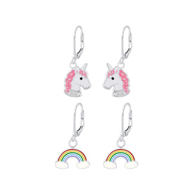 Einhorn und Regenbogen Kinder Ohrringe Set 925 Silber