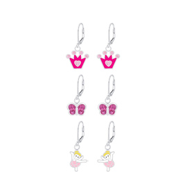 Pinkes Kinder Ohrringe Set 925 Silber