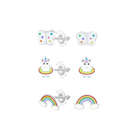 Regenbogen Kinder Ohrringe Schraubverschluss Set 925 Silber