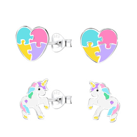 Einhornliebhaber Kinder Ohrringe Set 925 Silber