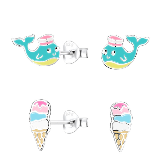 Bunt gemischtes Kinder Ohrringe Set 925 Silber