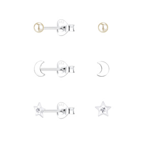 Mond und Sterne Kinder Ohrringe Set 925 Silber