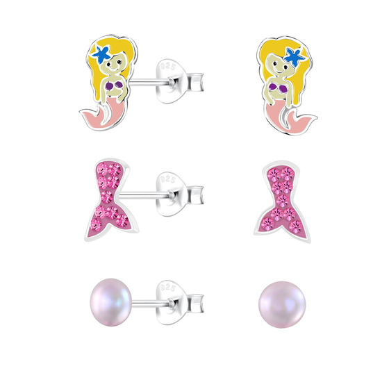 Meerjungfrauen Kinder Ohrringe Set 925 Silber