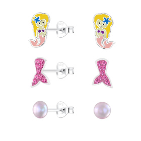 Meerjungfrauen Kinder Ohrringe Set 925 Silber