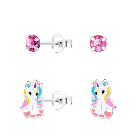 Einhorn Kinder Ohrringe Set 925 Silber