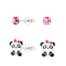 Panda Kinder Ohrringe Set 925 Silber