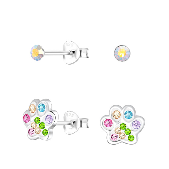 Pfotenabdruck Kinder Ohrringe Set 925 Silber