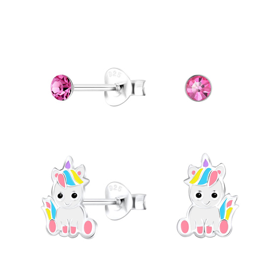 Einhorn Kinder Ohrringe Set 925 Silber