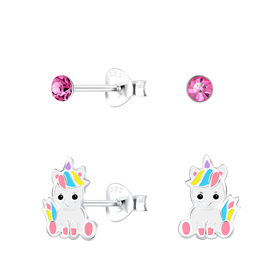 Einhorn Kinder Ohrringe Set 925 Silber