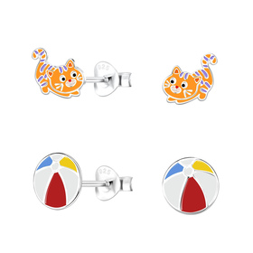 Katzen Kinder Ohrringe Set 925 Silber