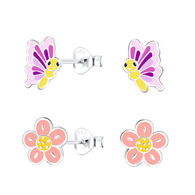 Schmetterling Kinder Ohrringe Set 925 Silber