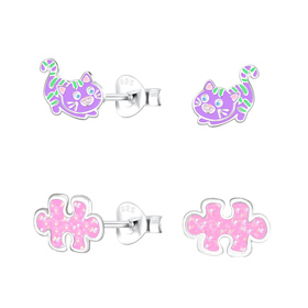 Katzen Kinder Ohrringe Set 925 Silber