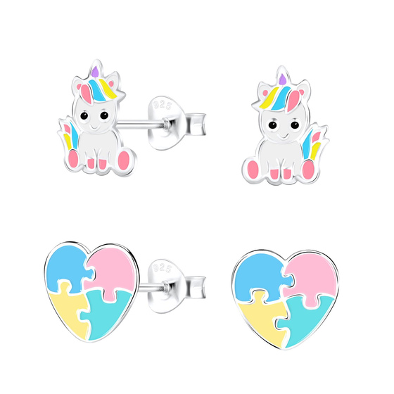 Einhorn Kinder Ohrringe Set 925 Silber