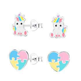 Einhorn Kinder Ohrringe Set 925 Silber