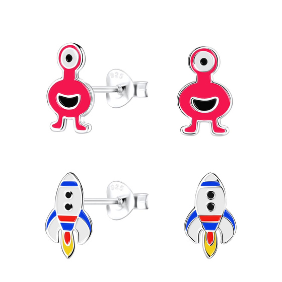 Raketen Kinder Ohrringe Set 925 Silber