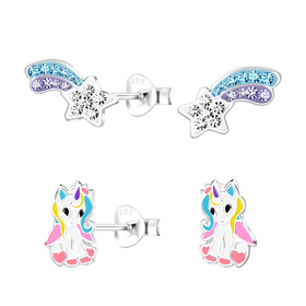 Einhorn Kinder Ohrringe Set 925 Silber