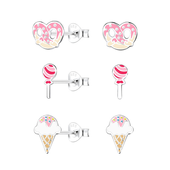 Sigkeiten Kinder Ohrringe Set 925 Silber