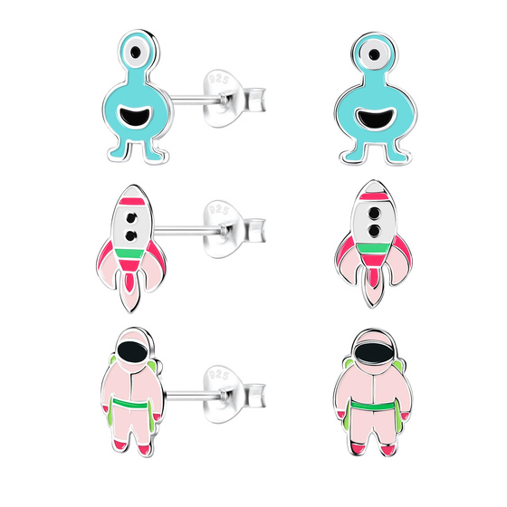 Weltraum Kinder Ohrringe Set 925 Silber