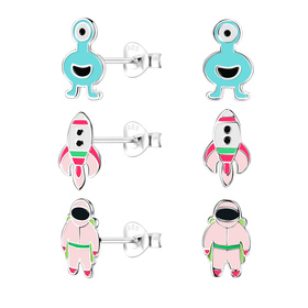 Weltraum Kinder Ohrringe Set 925 Silber