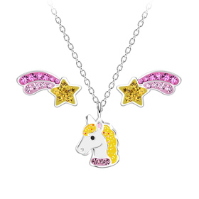 Einhorn Kinder Halskette Ohrringe Set 925 Silber