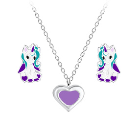 Einhorn Kinder Halskette Ohrringe Set 925 Silber