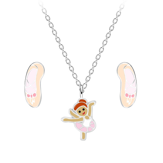 Ballerina Kinder Halskette Ohrringe Set 925 Silber