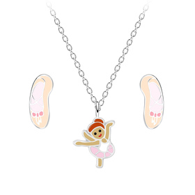 Ballerina Kinder Halskette Ohrringe Set 925 Silber
