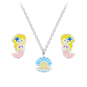 Meerjungfrauen Kinder Halskette Ohrringe Set 925 Silber