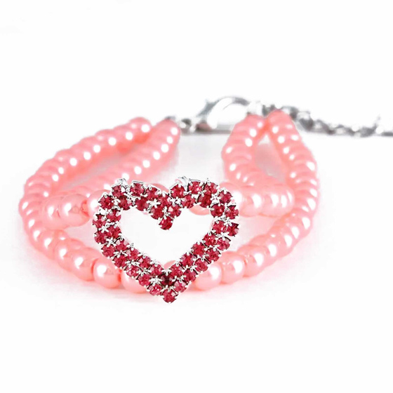 Hundehalsband Katzenhalsband Kette mit Strasssteinchen und Herz Anhnger pink