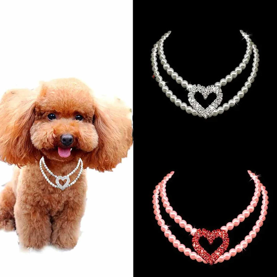 Hundehalsband Katzenhalsband Kette mit Strasssteinchen und Herz Anhnger pink