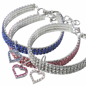 Hundehalsband Katzenhalsband mit Strasssteinchen und Herz...