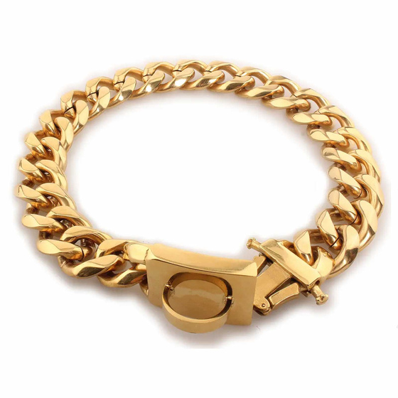 Hundehalsband aus Edelstahl Hundekette Gold plattiert 19mm breit