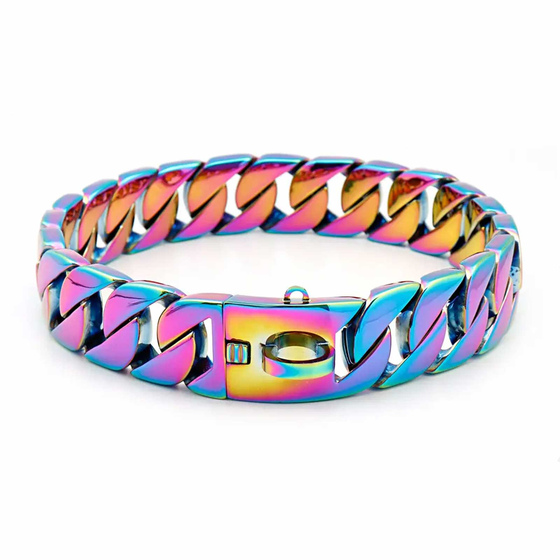 Hundehalsband aus Edelstahl Hundekette bunt plattiert 19mm breit