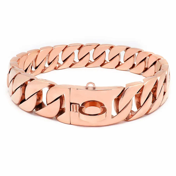Hundehalsband aus Edelstahl Hundekette Rose-Gold plattiert 32mm breit