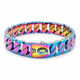 Hundehalsband aus Edelstahl Hundekette bunt plattiert...