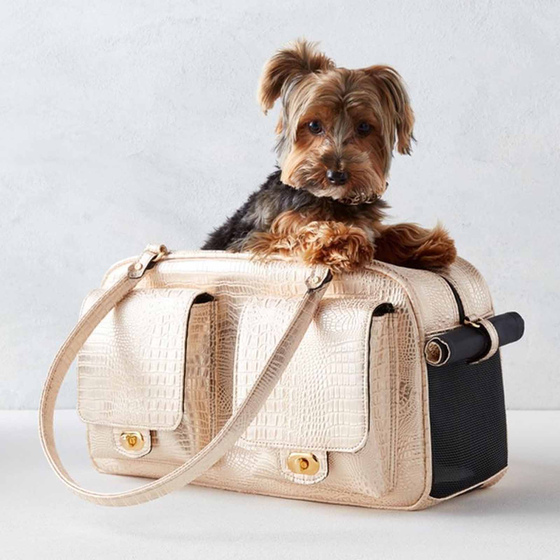 Luxuri�se Transporttasche f�r Hunde & Katzen - gold
