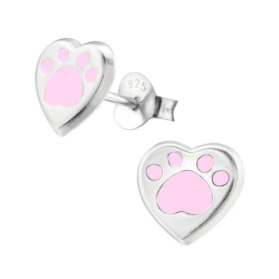 Auf dem Bild zu sehen sind Kinder Ohrringe Herzpfoten Ohrstecker aus 925 Sterling Silver echt Silber mit Pfote