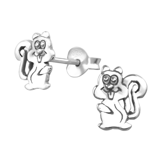 Auf dem Bild zu sehen sind Kinder Ohrringe Eichh�rnchen Ohrstecker aus 925 Sterling Silver echt Silber mit Struktur
