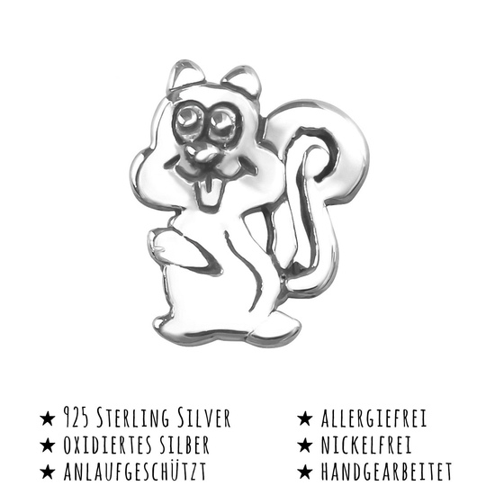 Das Bild mit Beschreibung zeigt Kinder Ohrringe Eichh�rnchen Ohrstecker aus 925 Sterling Silver echt Silber mit Struktur
