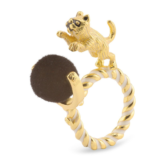 Auf dem Bild zu sehen sind Damen Ringe mit Katze Ball aus Messing Gold plattiert mit Emaille handbemalt