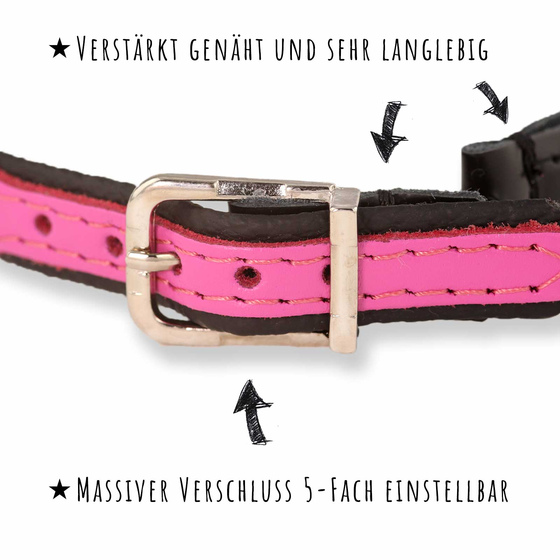 Katzenhalsband aus Leder mit Strasssteinen pink