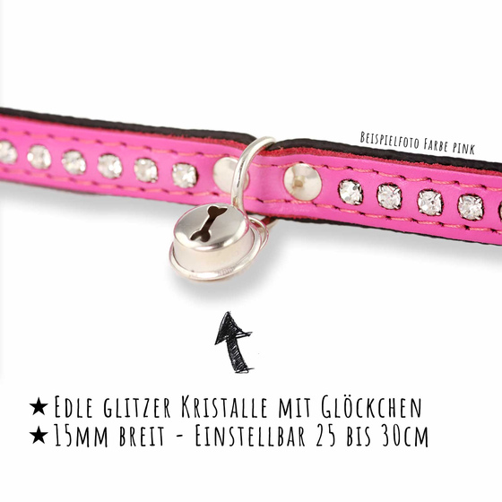 Katzenhalsband aus Leder mit Strasssteinen rot