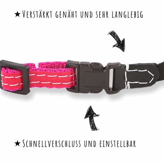 Katzenhalsband reflektierend mit Glocke pink