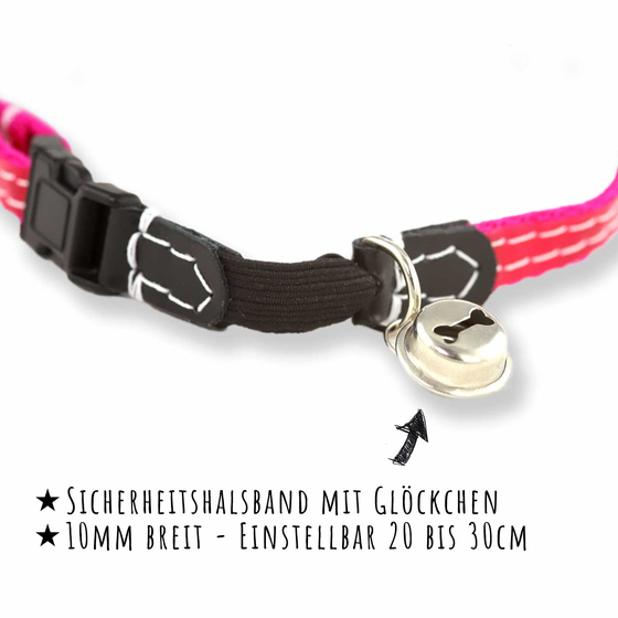 Katzenhalsband reflektierend mit Glocke pink
