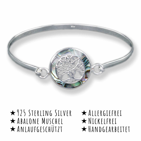 Das Bild mit Beschreibung zeigt ein Lebensbaum Armreifen aus 925 Sterling Silver echt Silber