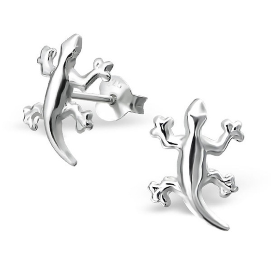 Auf dem Bild zu sehen sind Kinder Ohrringe Salamander Gecko Ohrstecker aus 925 Sterling Silver echt Silber