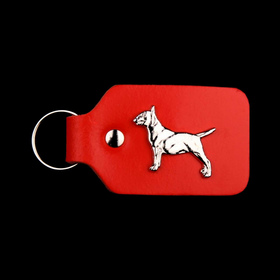 Auf dem Bild zu sehen ist ein Bullterrier Hund aus Leder...