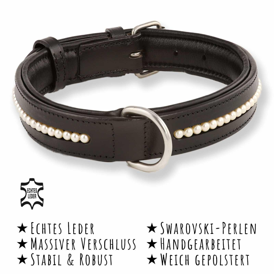 Hundehalsband Luxus aus Leder mit Perlen – Kaiser Hund