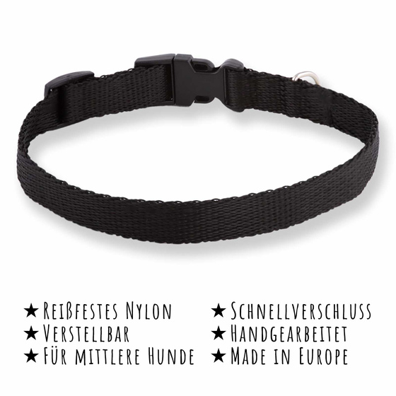 Hundehalsband aus Nylon - Verstellbar, Schwarz, fr mittelgroe Hunde